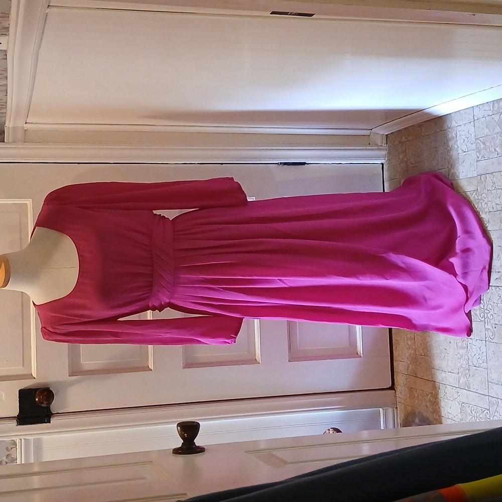 Vintage Miss Elliette Vibrant Pink Long  Sleeve Maxi Dress